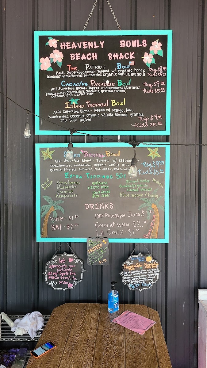 Heavenly Bowls menu board