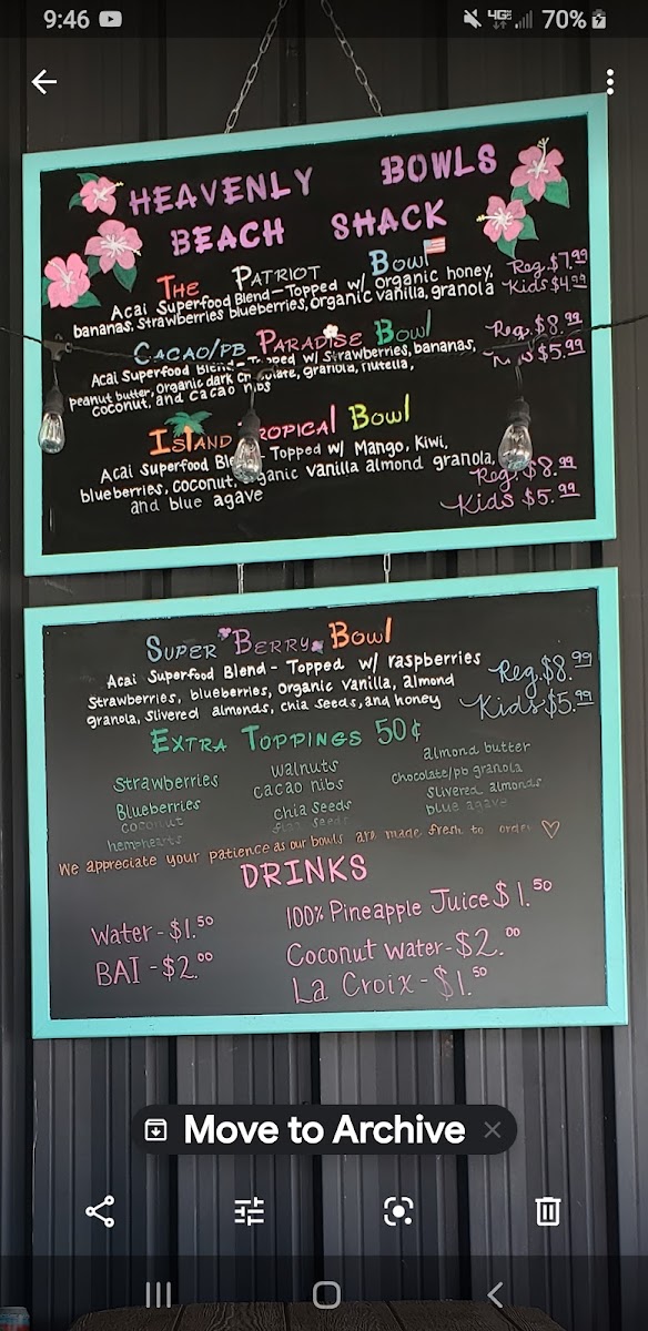 Heavenly Bowls menu board