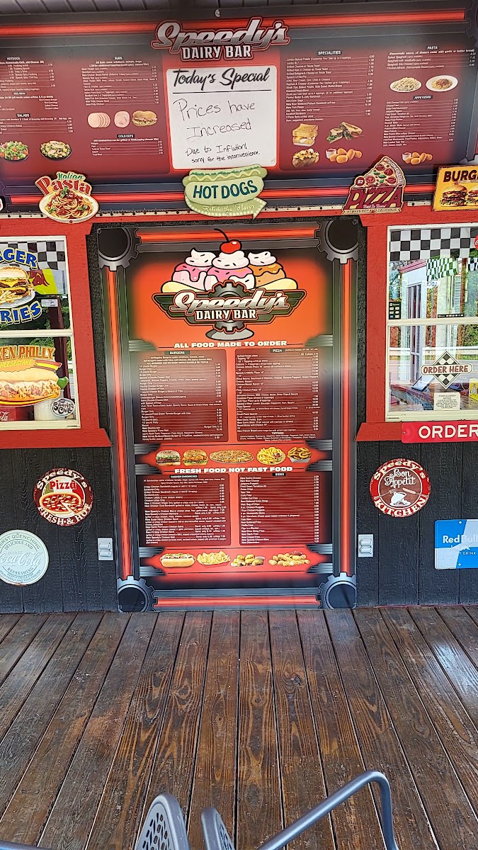 Speedy's Dairy Bar menu board