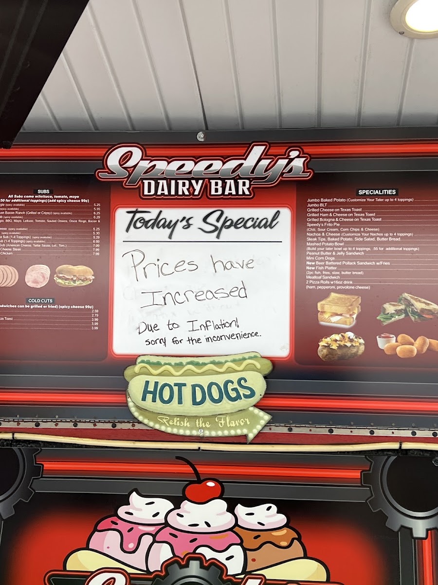 Speedy's Dairy Bar menu board