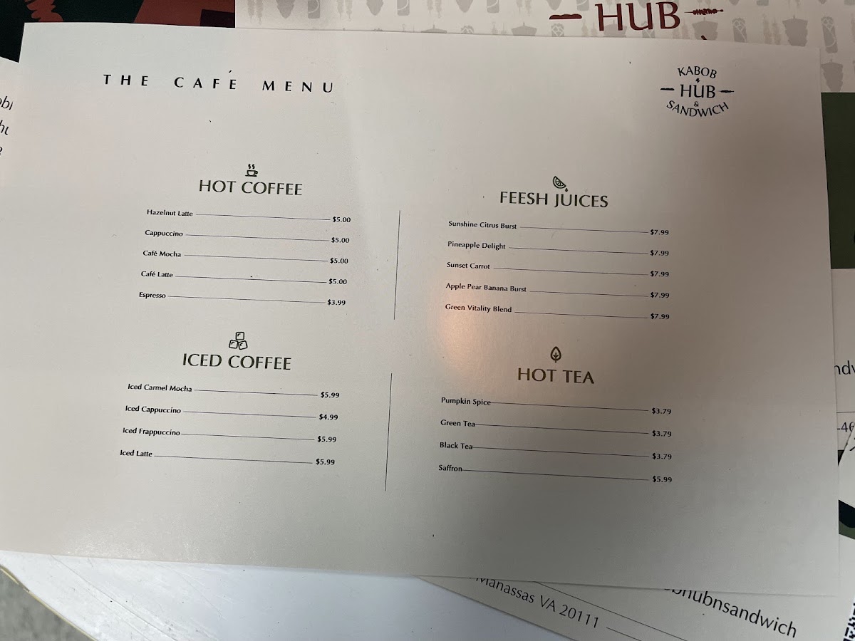 Kabob Hub & Sandwich (Under New Management) menu board