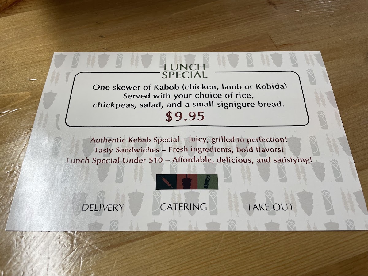 Kabob Hub & Sandwich (Under New Management) menu board
