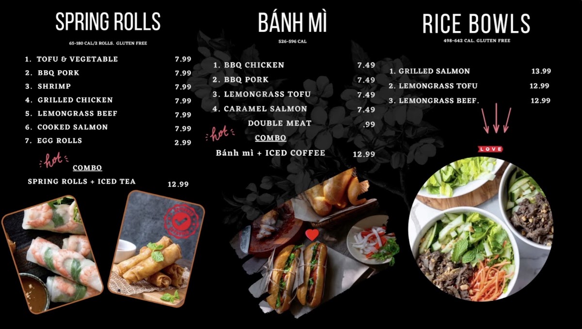 Fresh Rolls Fircrest Vietnamese Restaurant menu board