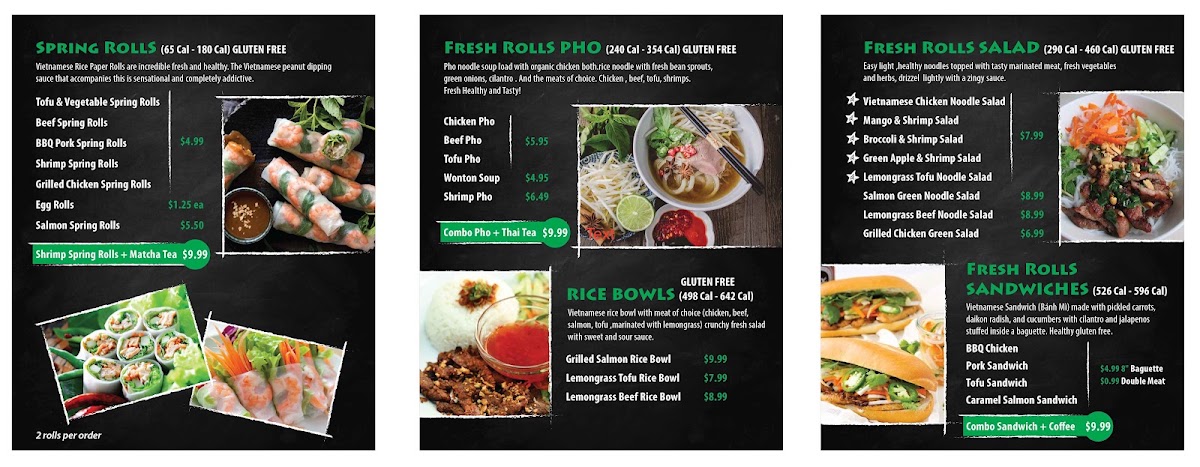 Fresh Rolls Fircrest Vietnamese Restaurant menu board