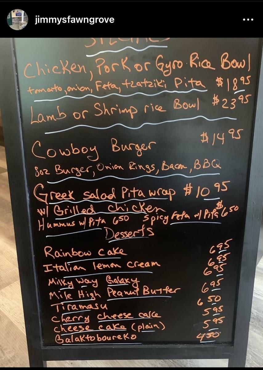 Jimmy's Grille menu board