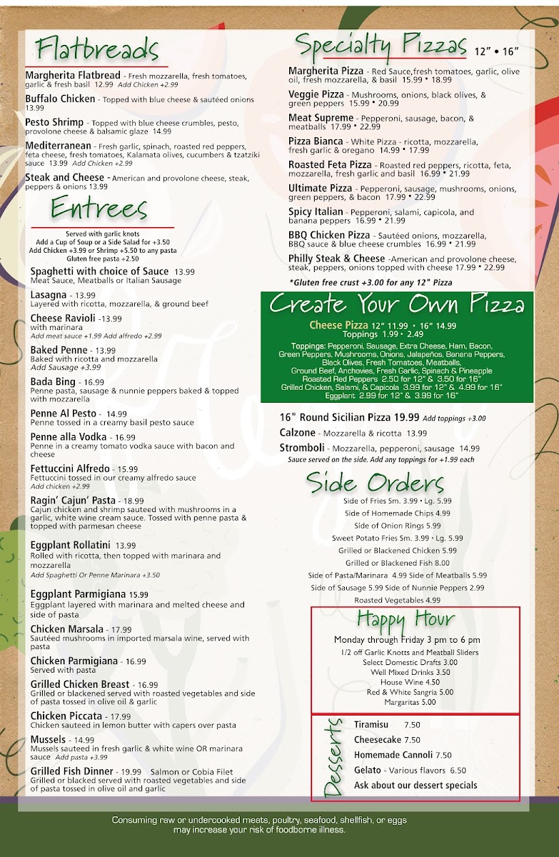 Baci Beachside menu board