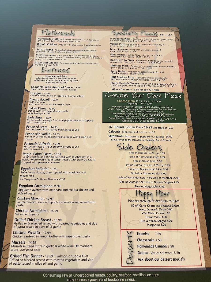 Baci Beachside menu board