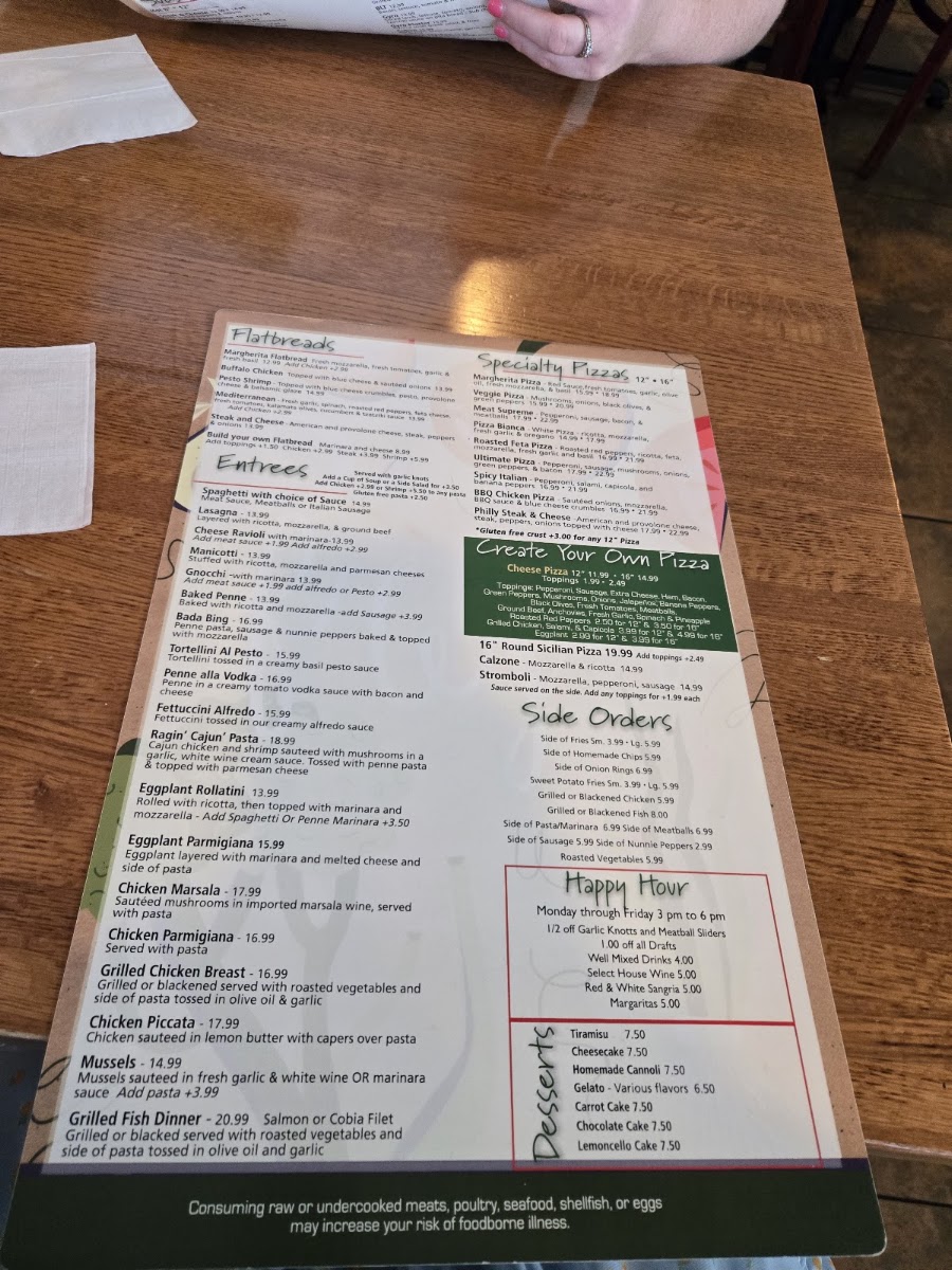 Baci Beachside menu board