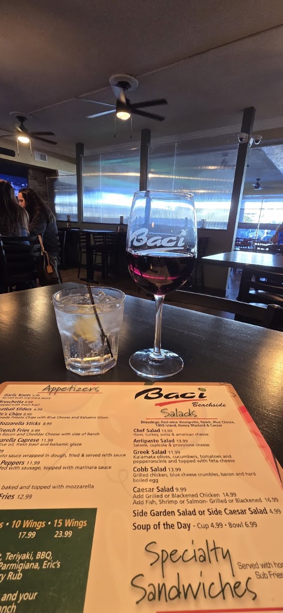 Baci Beachside menu board