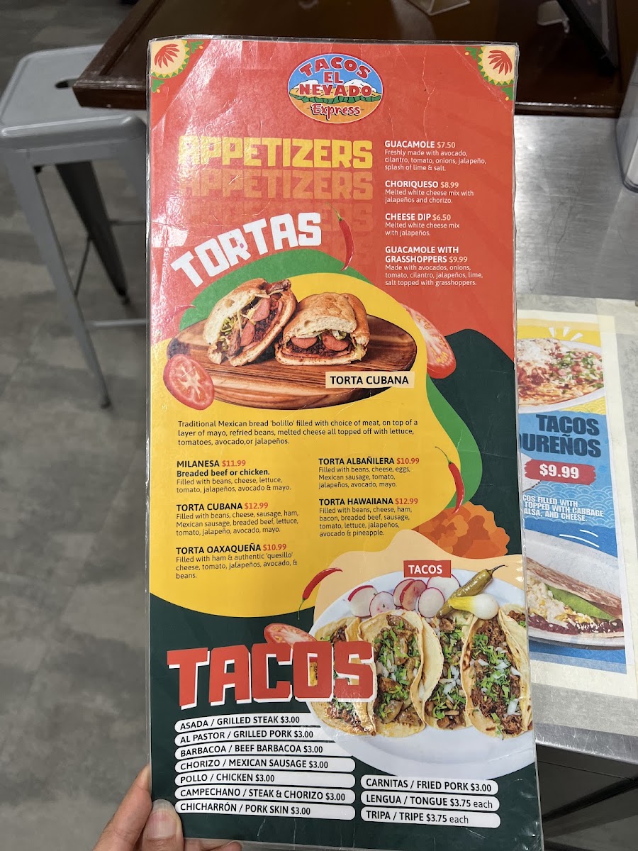 Tacos el Nevado Express menu board