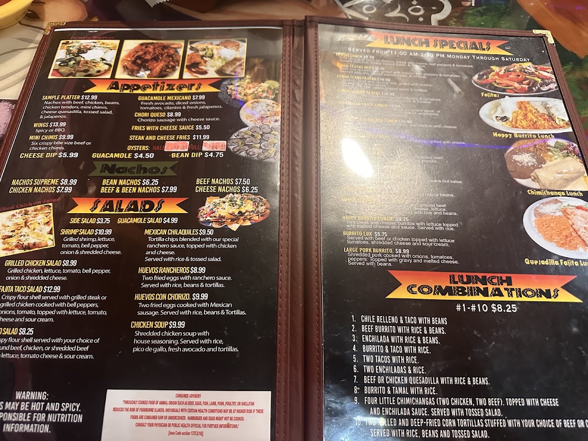 la cantina SteakHouse and Mexican Grill menu board