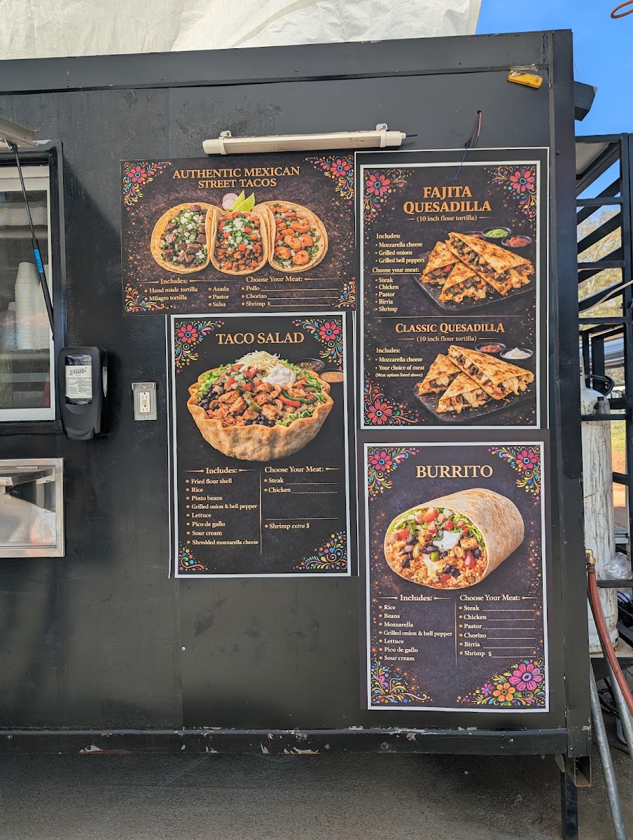 The Corner Mexican Street Food Truck and Central American menu board