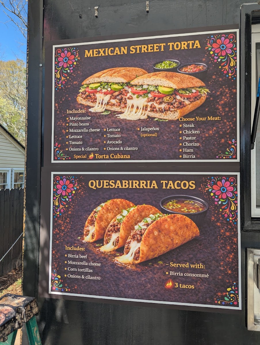 The Corner Mexican Street Food Truck and Central American menu board
