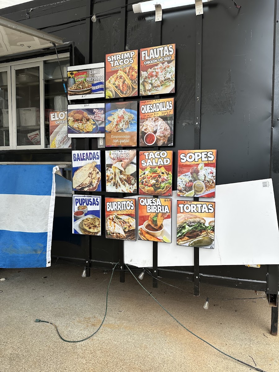 The Corner Mexican Street Food Truck and Central American menu board