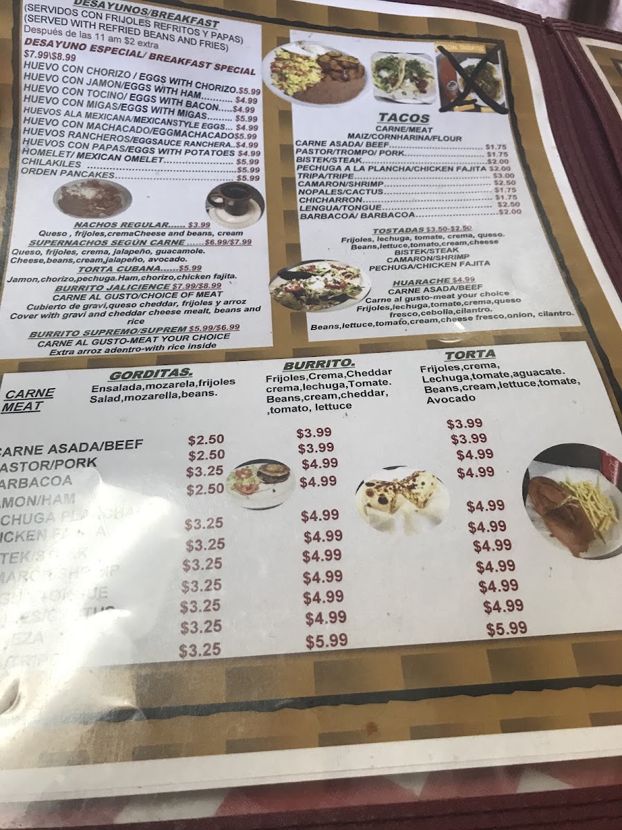 Tacos. Mexico menu board