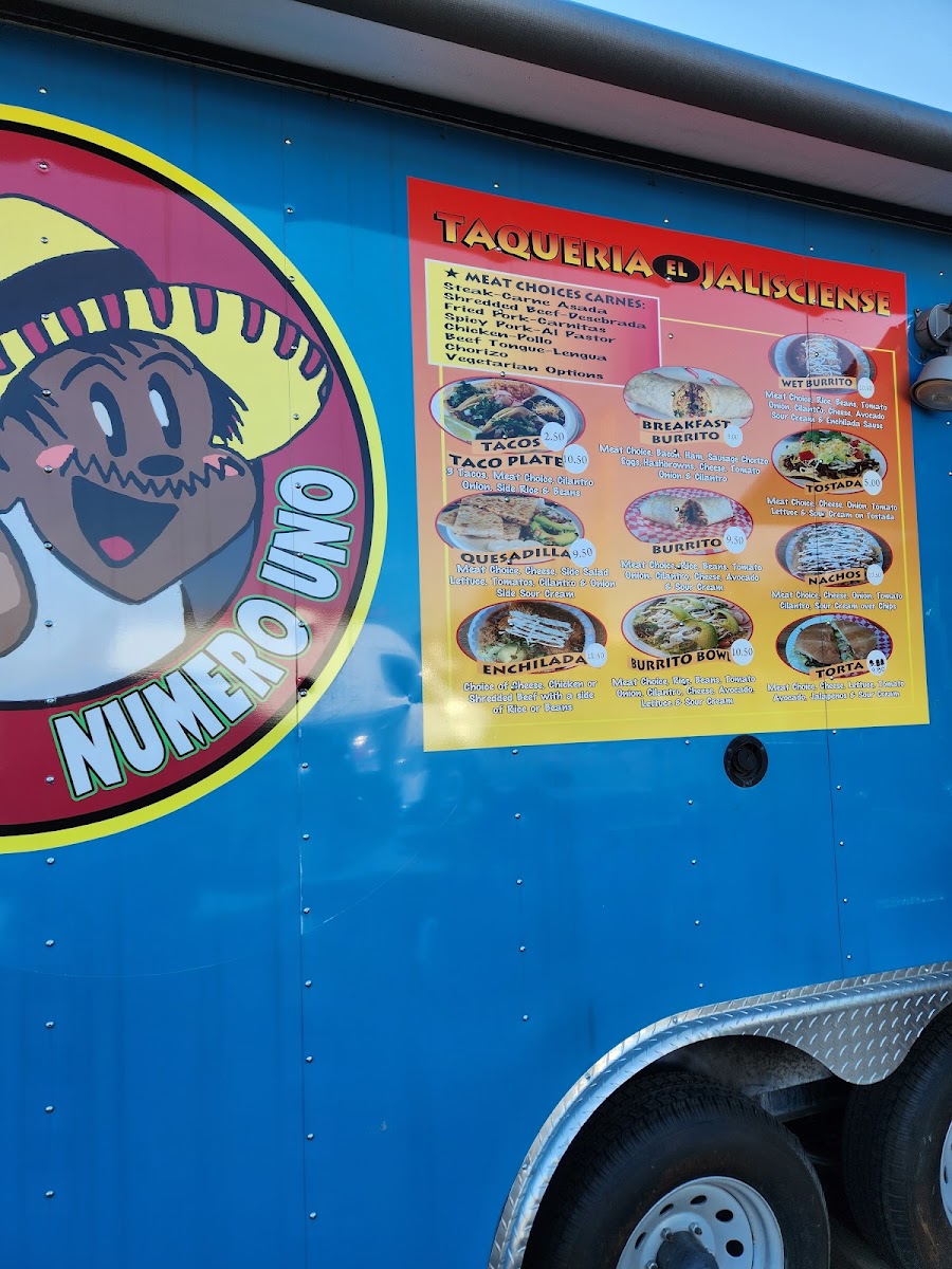 Taqueria El Jalicience menu board