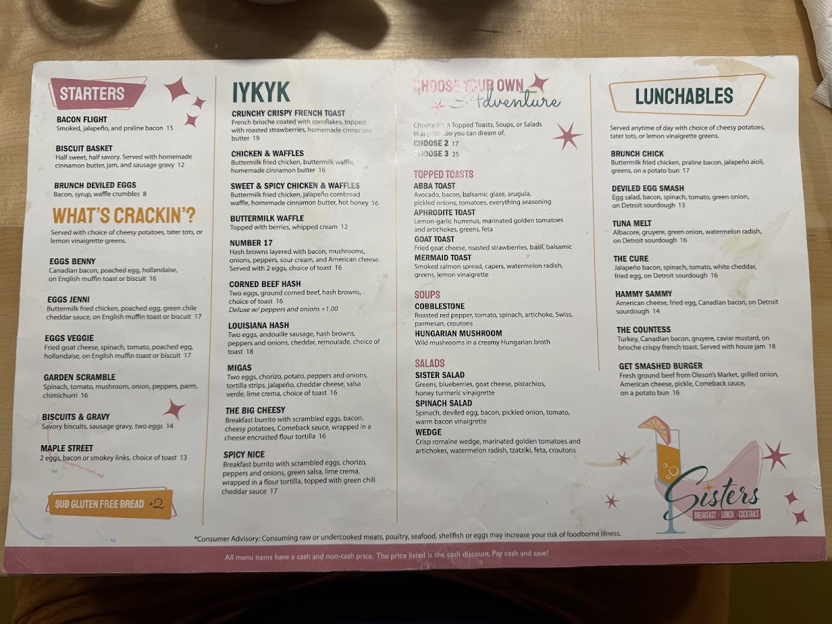 Sisters menu board