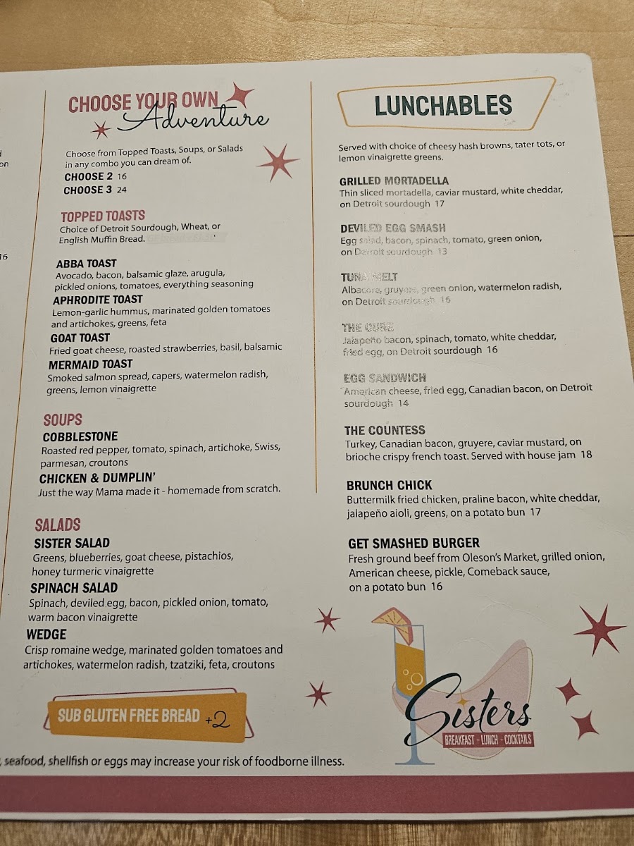 Sisters menu board