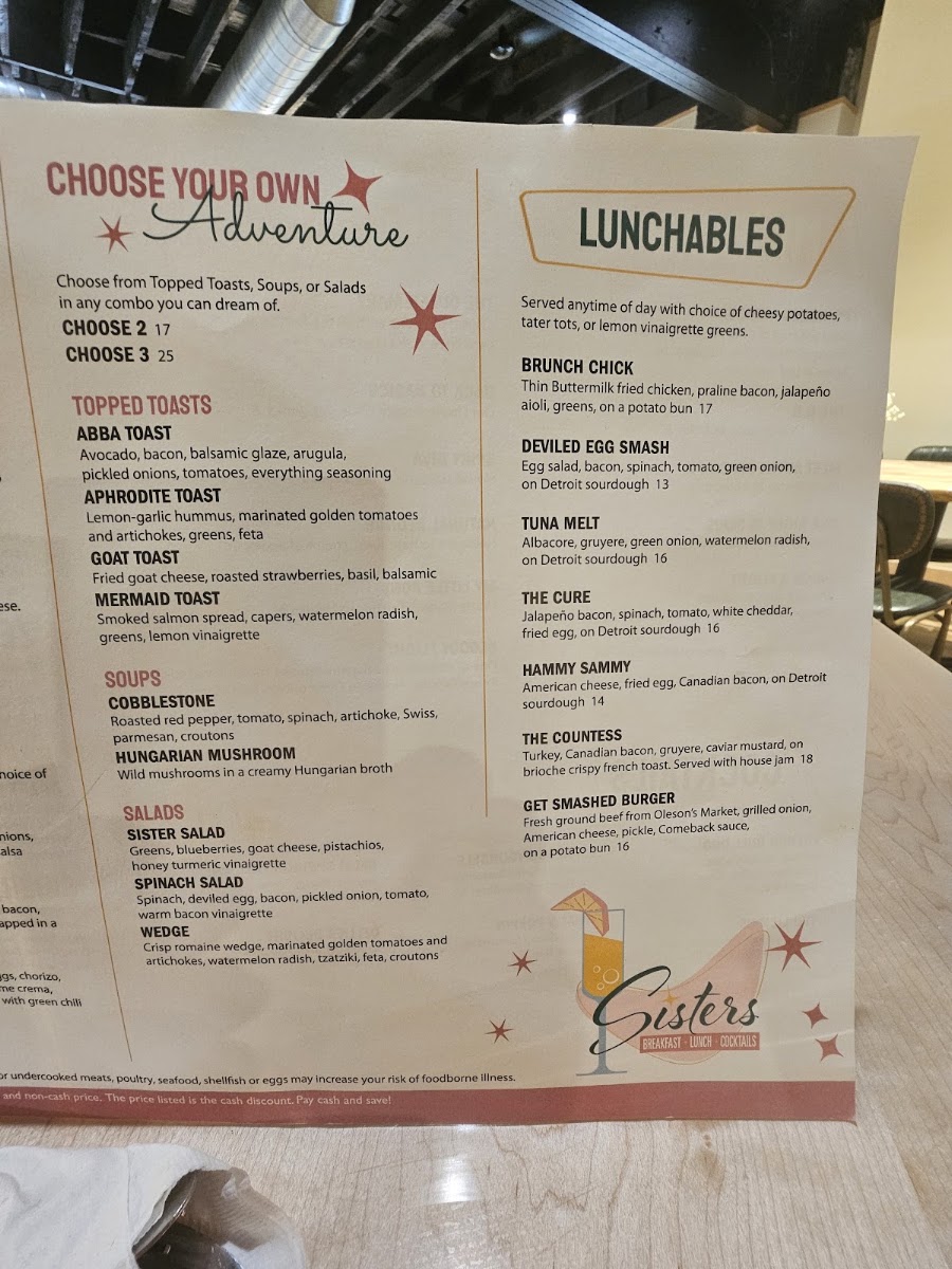 Sisters menu board
