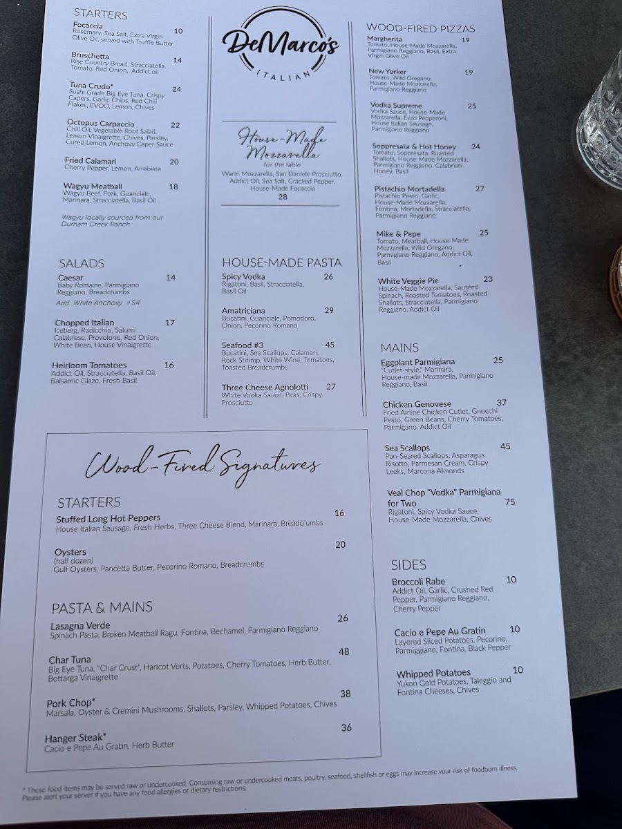 DeMarco's Italian menu board