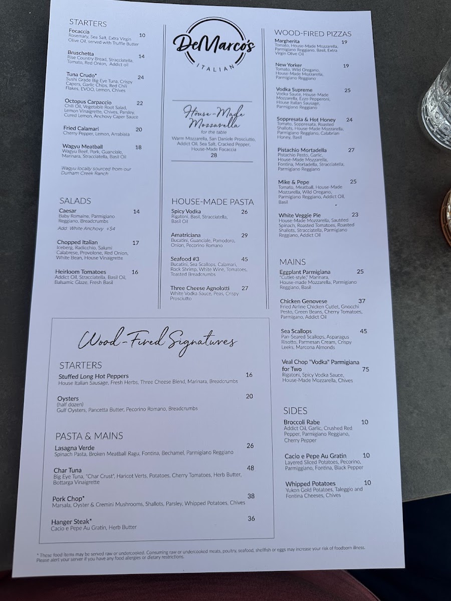 DeMarco's Italian menu board