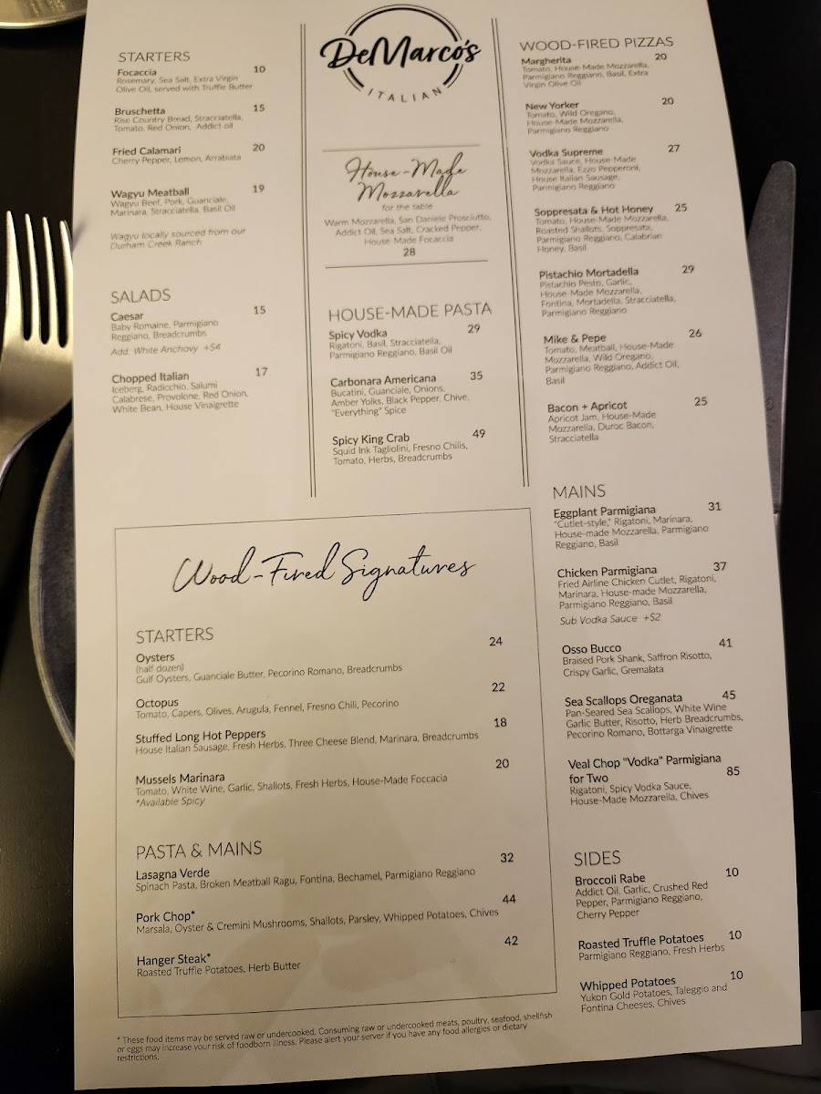 DeMarco's Italian menu board