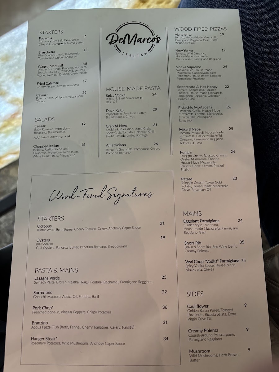DeMarco's Italian menu board