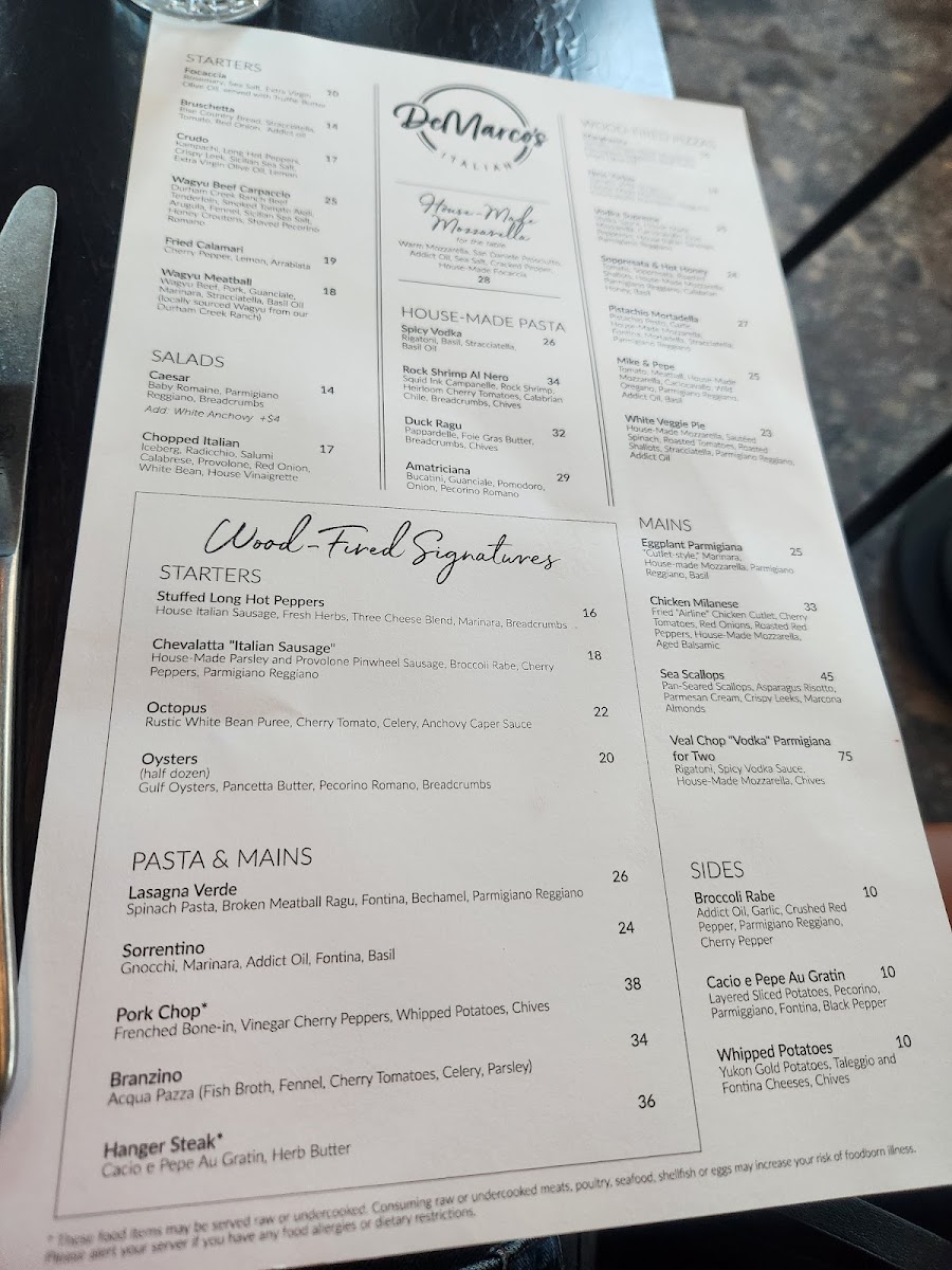 DeMarco's Italian menu board