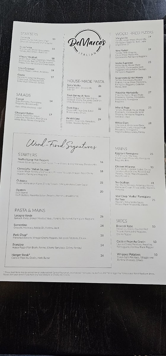 DeMarco's Italian menu board