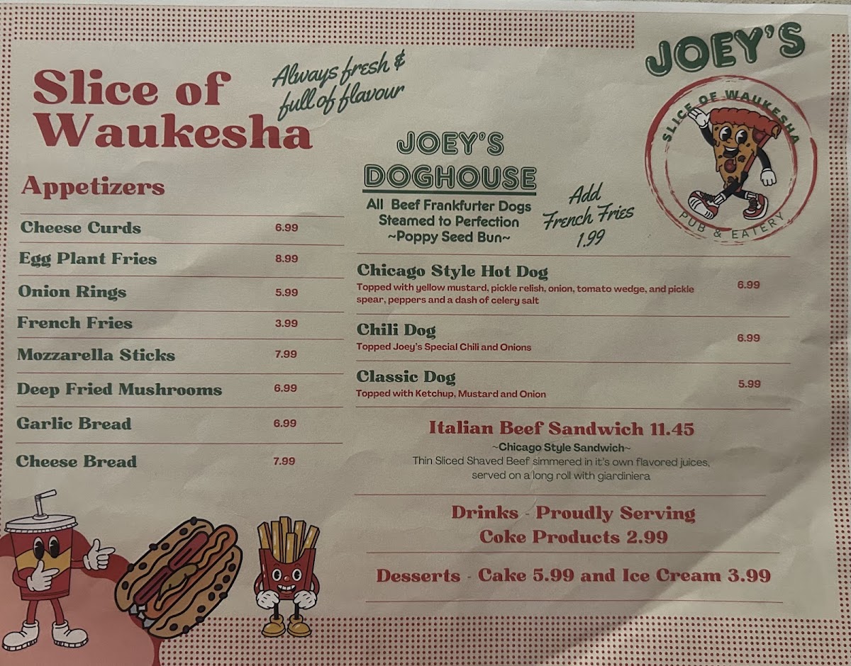 Joey's Slice of Waukesha menu board