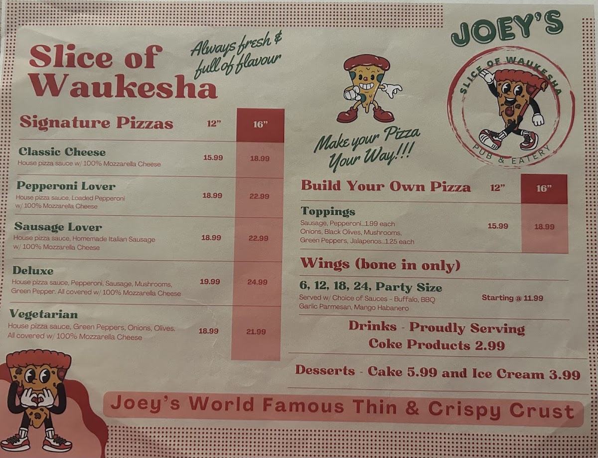 Joey's Slice of Waukesha menu board