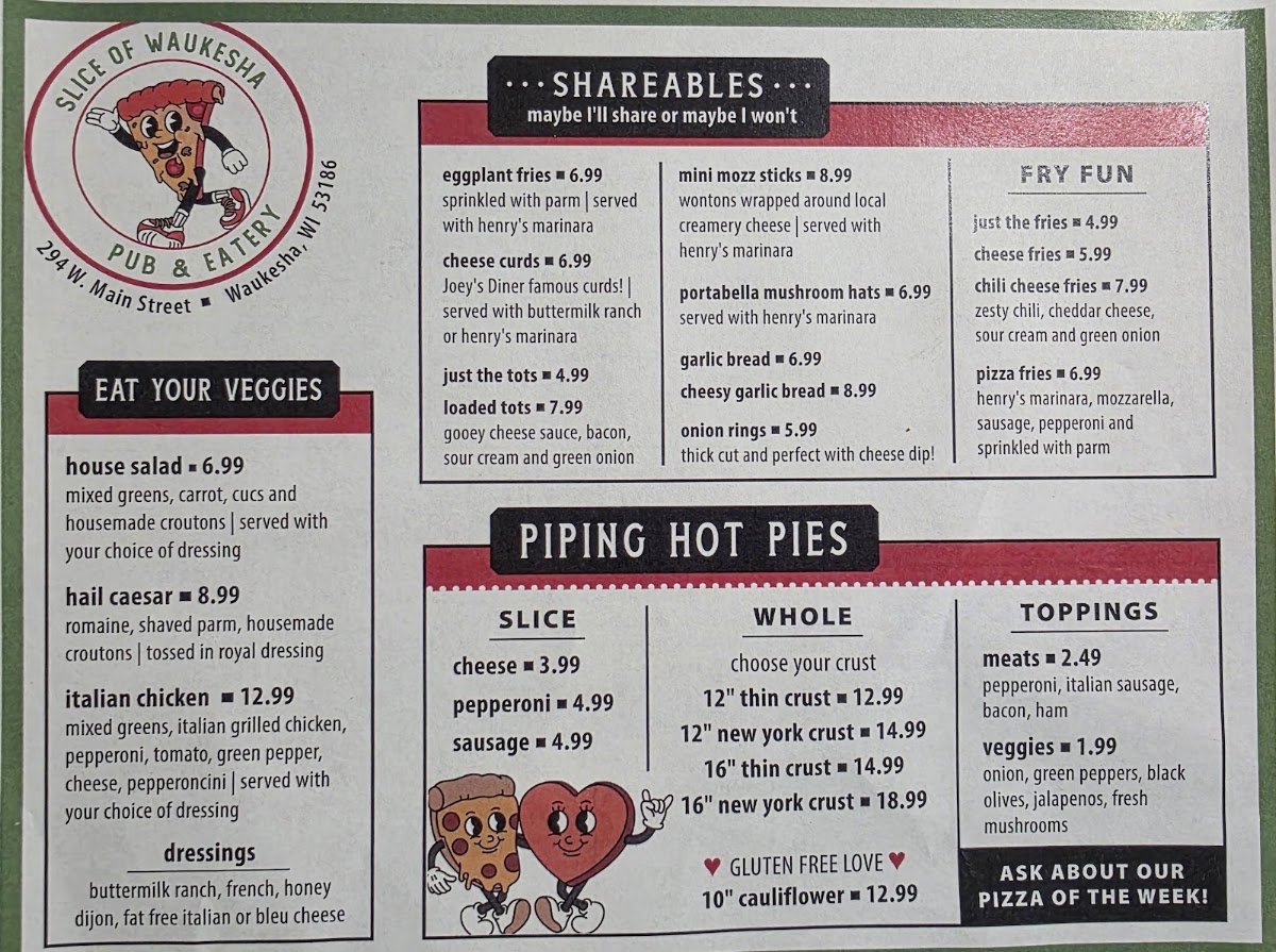 Joey's Slice of Waukesha menu board