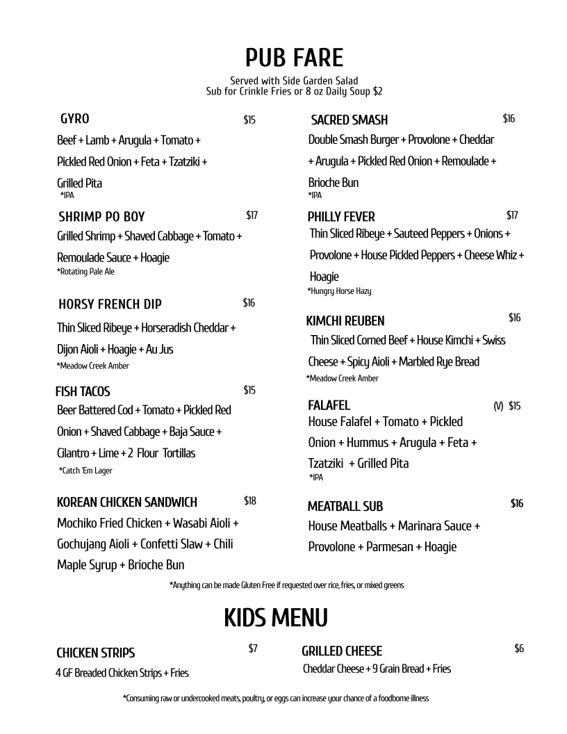 Sacred Eats menu board