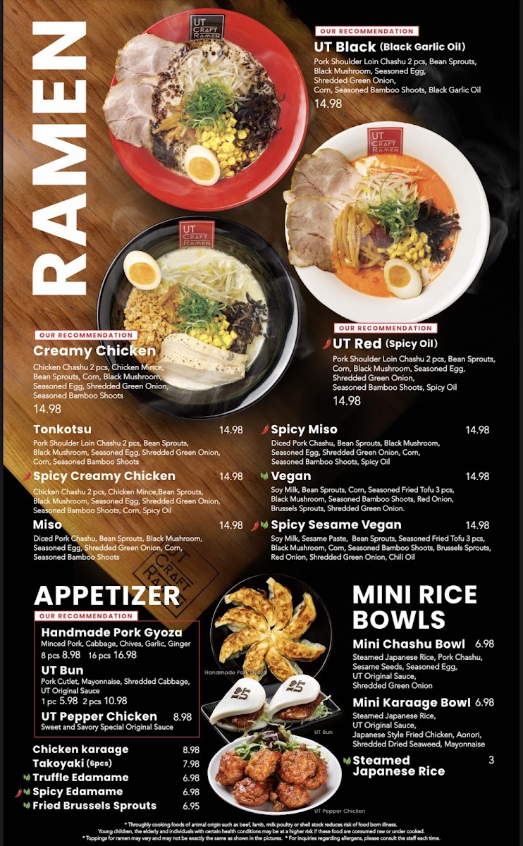 UT Craft Ramen menu board