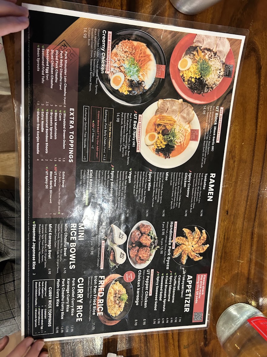 UT Craft Ramen menu board