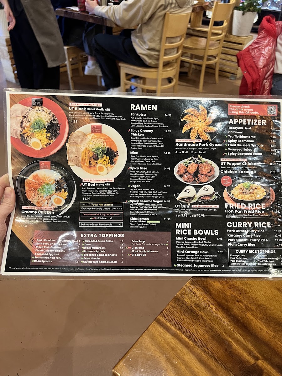 UT Craft Ramen menu board