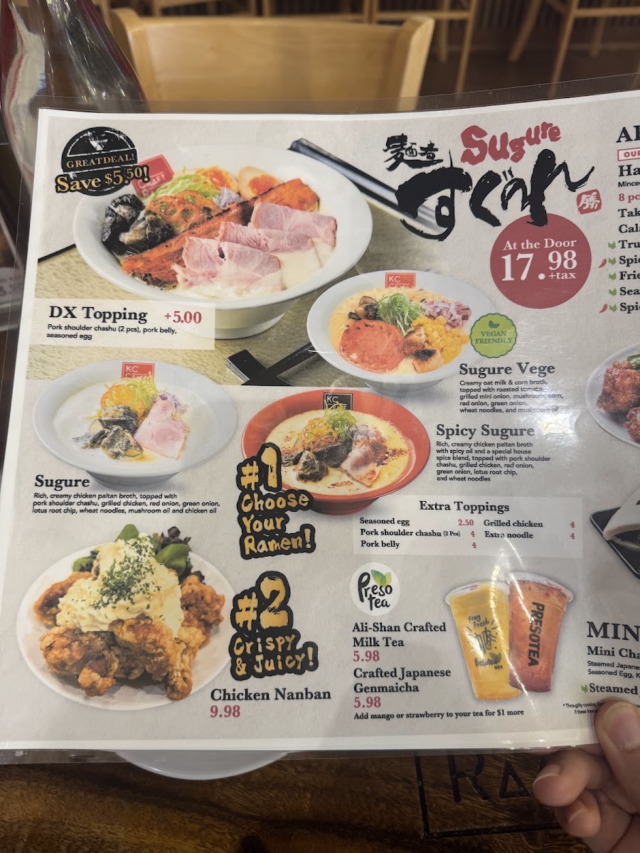 UT Craft Ramen menu board