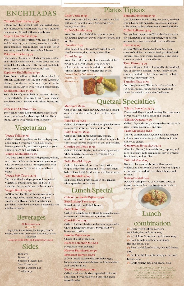 Quetzal Mexican Restaurant menu board