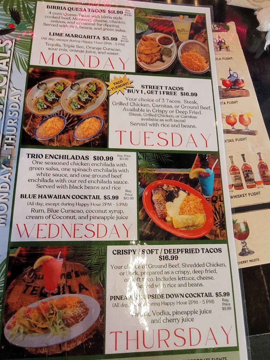 Quetzal Mexican Restaurant menu board