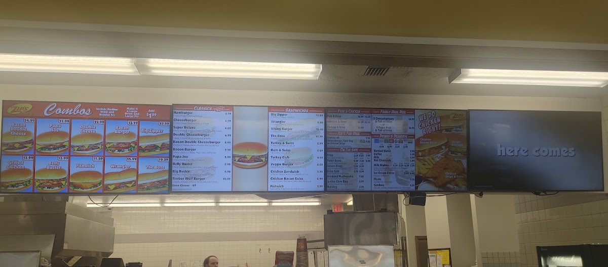 Zip's Drive-In menu board