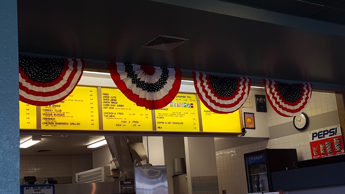 Zip's Drive-In menu board