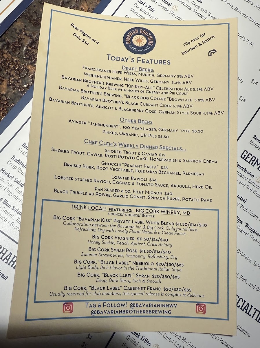 Bavarian Inn menu board