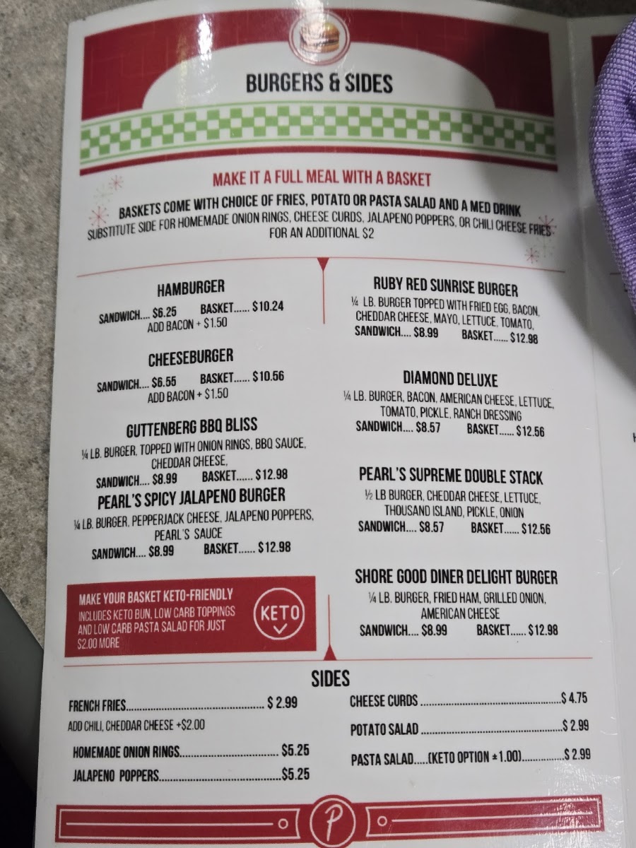 Pearl's Diner menu board