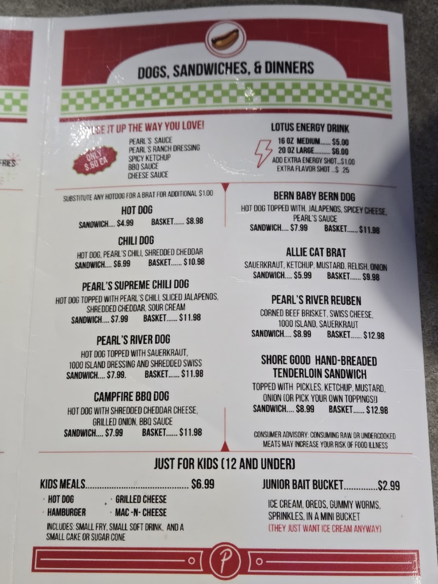Pearl's Diner menu board