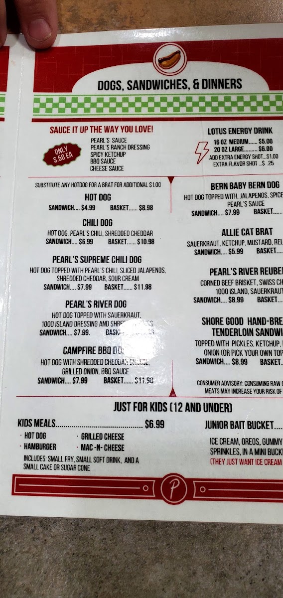 Pearl's Diner menu board