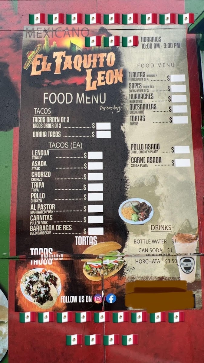 El Taquito Leon 4 menu board