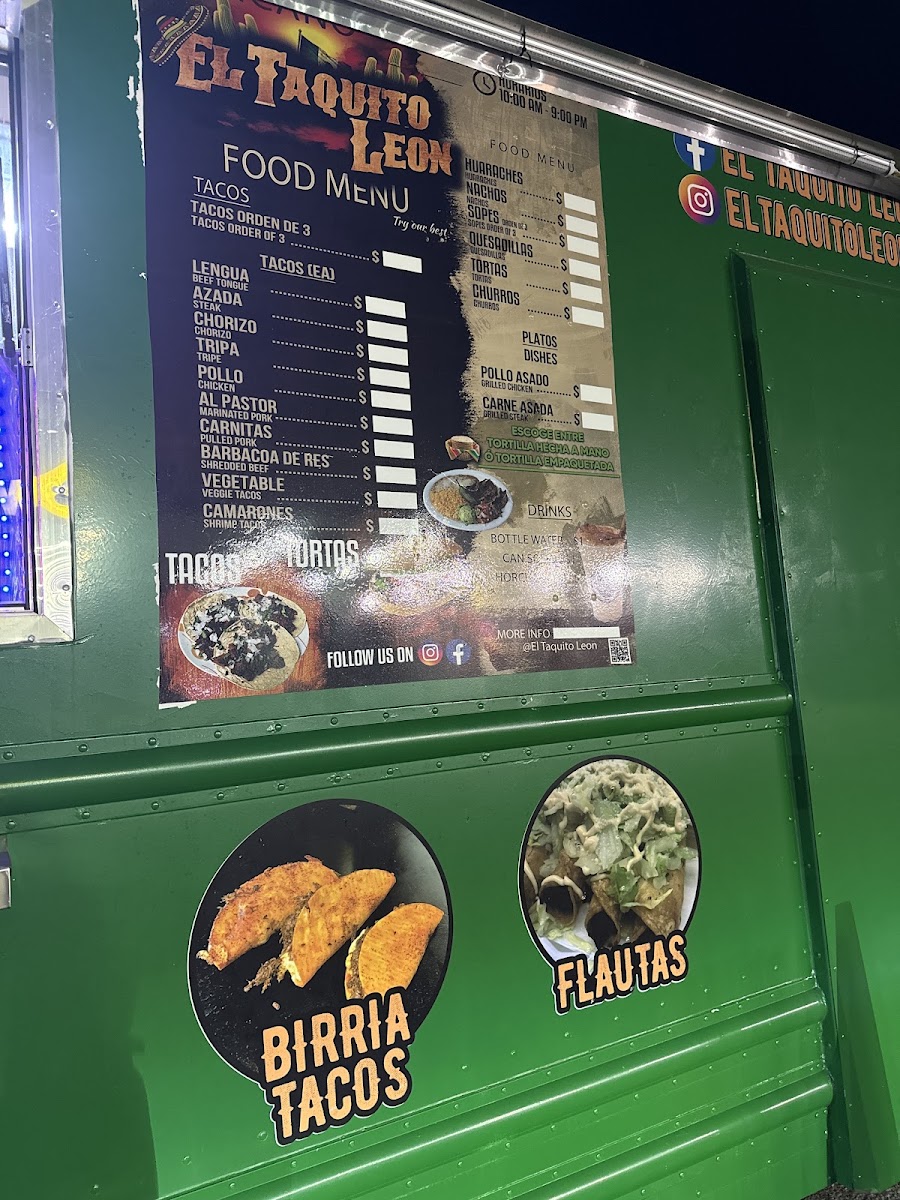 El Taquito Leon 4 menu board