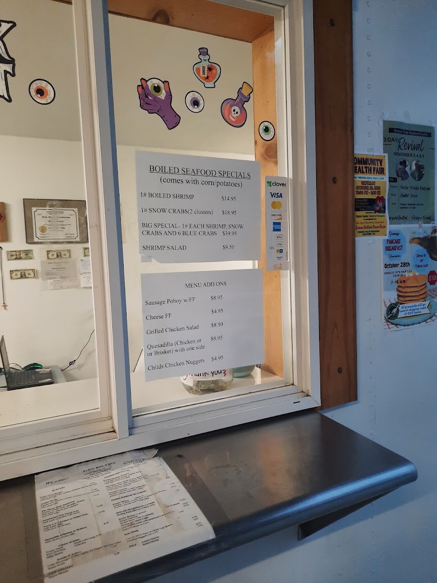 Bayou Boil & Que, LLC menu board