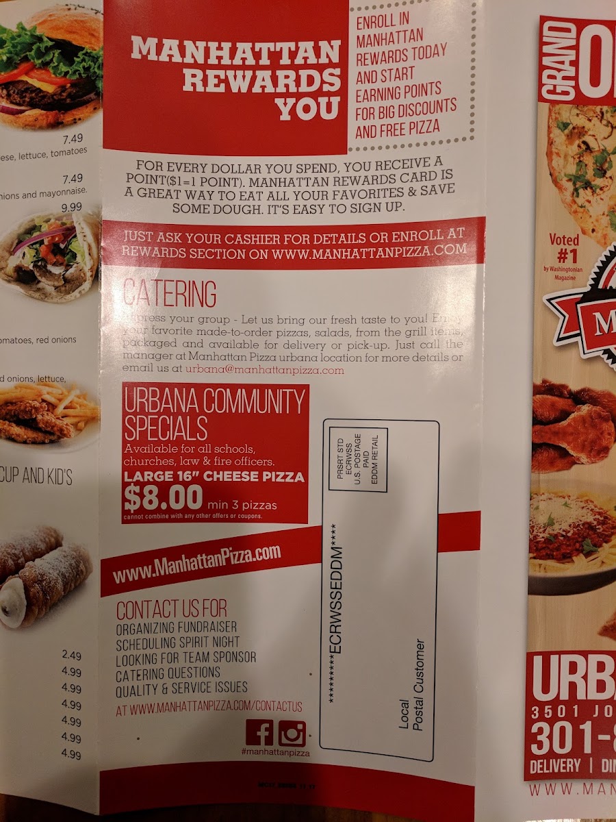 Manhattan Pizza-Urbana menu board