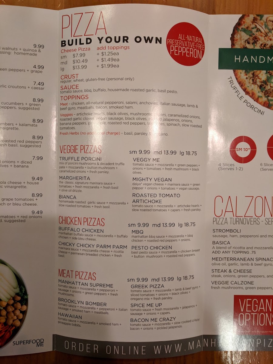 Manhattan Pizza-Urbana menu board